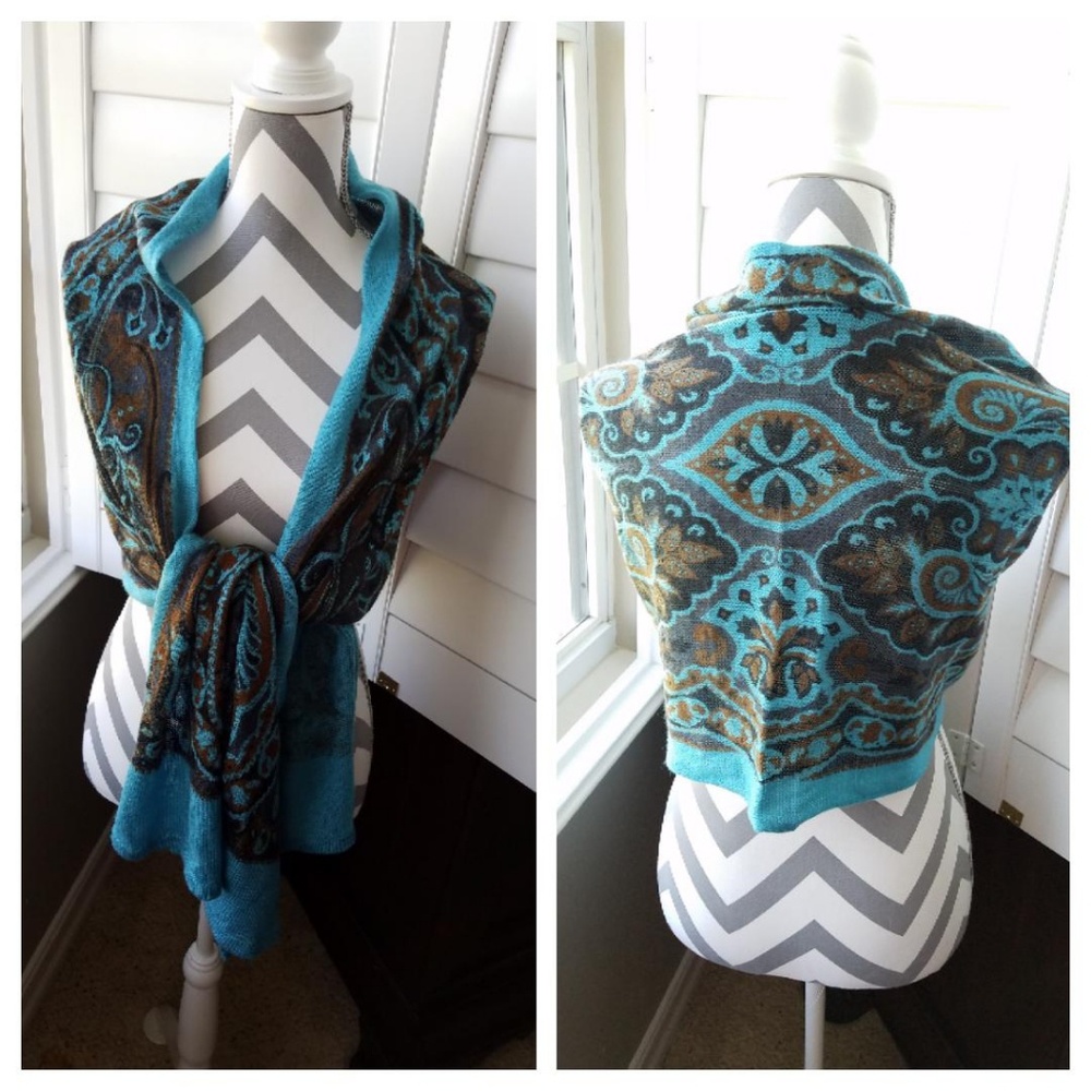 Batik Print Turquoise Knit Pashmina